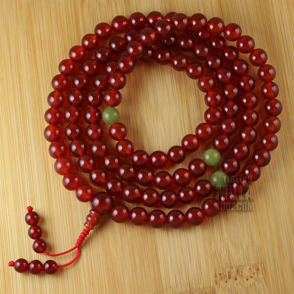 Carnelian Mala Beads - Tibetan Buddhist Prayer Beads