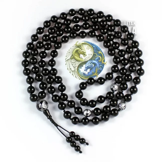 dragon mala with carved silver dragon beads