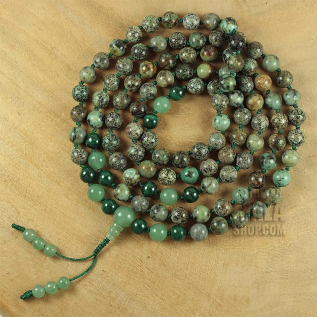 african turquoise knotted mala beads