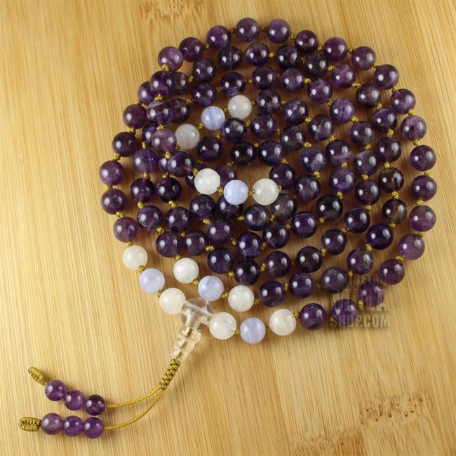 amethyst knotted mala beads