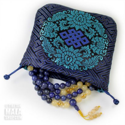 blue endless knot mala beads bag