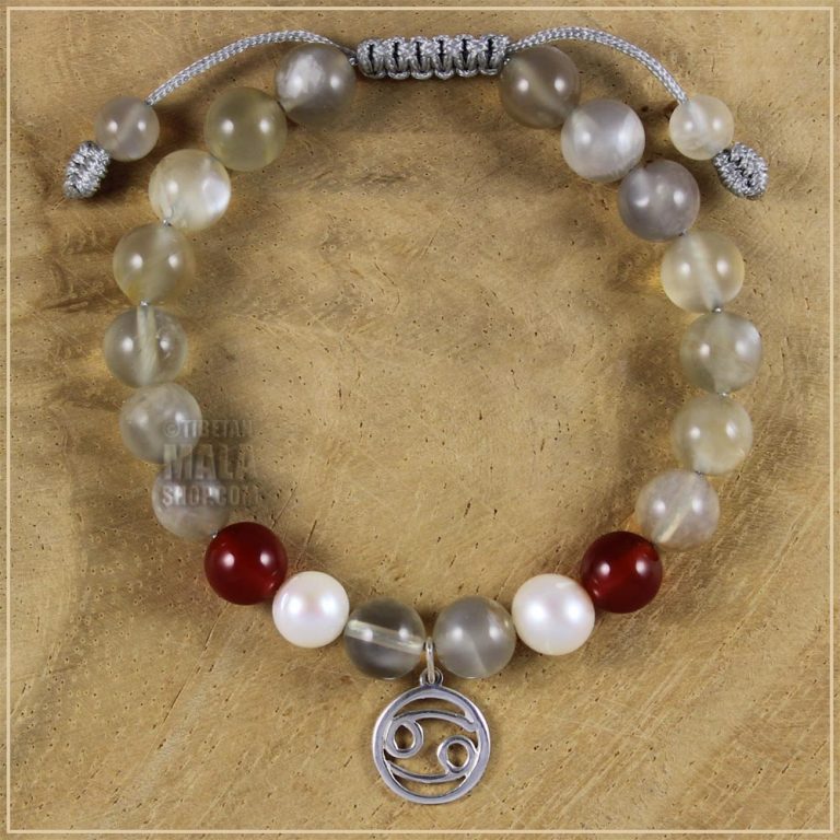Cancerian Zodiac Charm Bracelet with Moonstone, Pearl & Carnelian