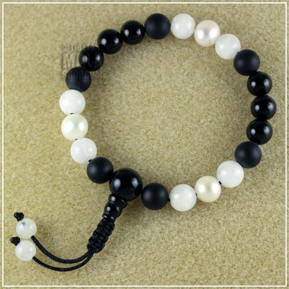 classic black white wrist mala beads