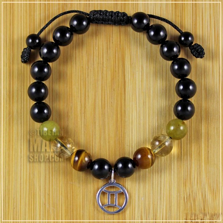 Gemini Charm Bracelet with Tourmaline, Citrine, Tigers Eye & Serpentine