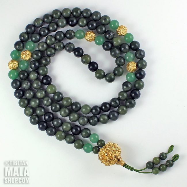green and gold mala