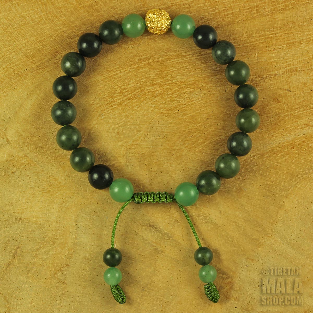 Green & Gold Bracelet, Gold Rudraksha, Jade & Aventurine Bracelet