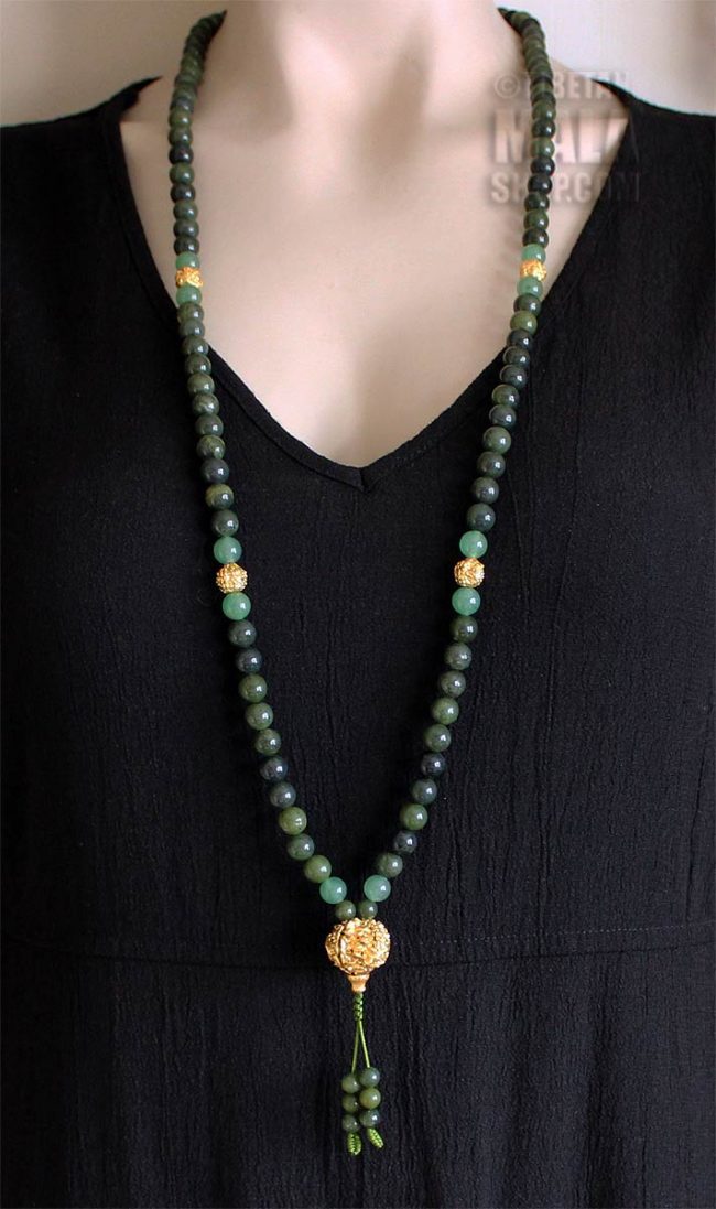 green gold mala necklace