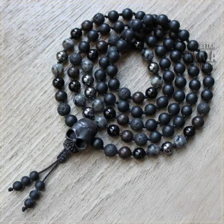 iron skull knotted mala beads