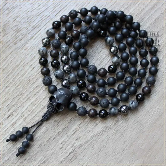 iron skull knotted mala beads