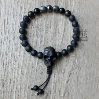 iron skull wrist mala beads