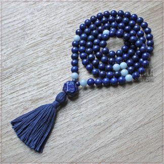 lapis yoga mala with angelite beads
