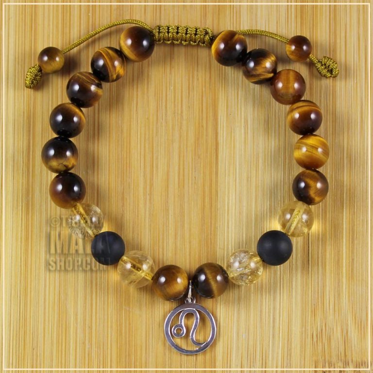 Leo Zodiac Charm Bracelet with Tigers Eye, Citrine & Onyx