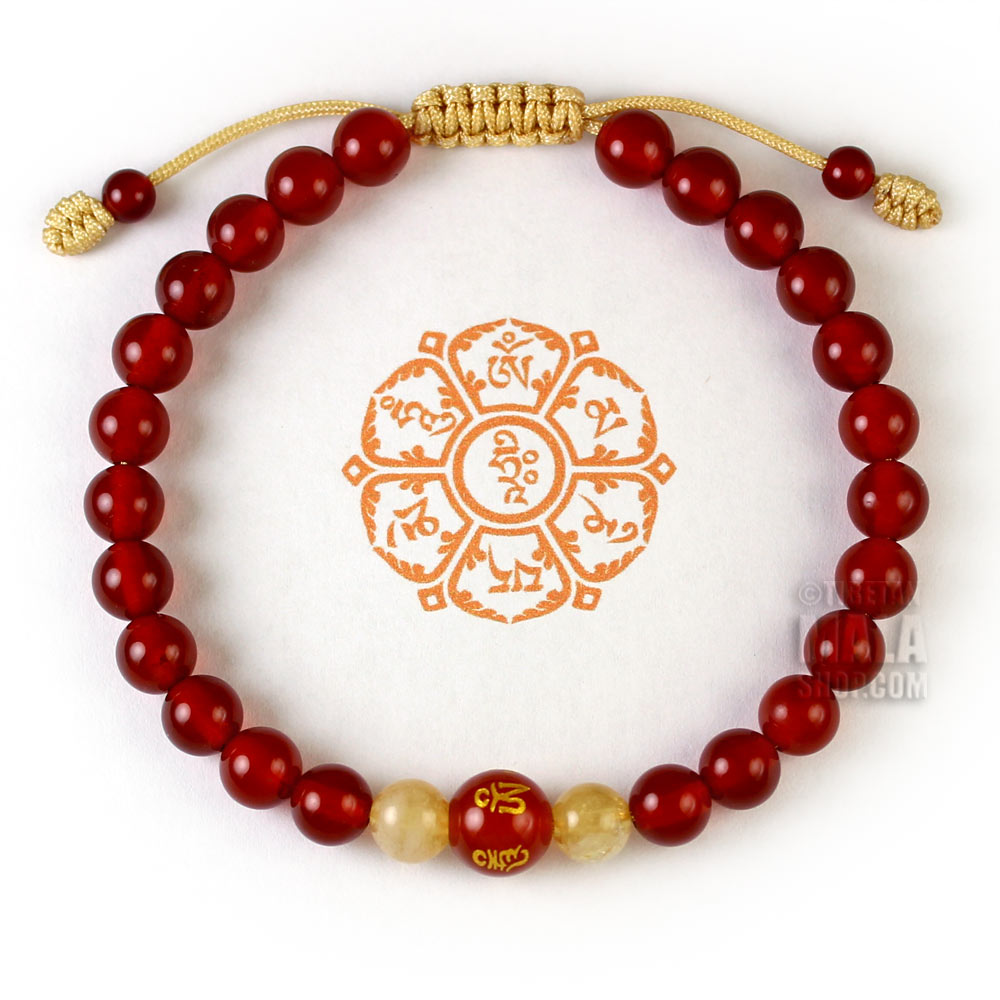 Carnelian Mantra Bracelet - Beaded Bracelet - Buddhist Beads