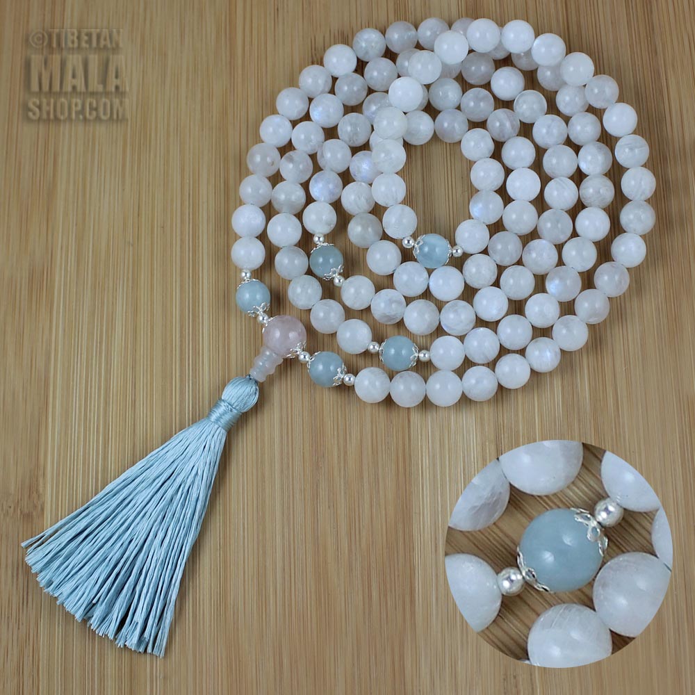 Moonstone Buddhist Mala Beads - Tibetan Prayer Beads