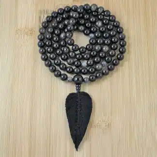 obsidian feather mala 108 bead mala with feather tassel
