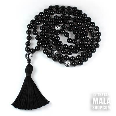 onyx knotted necklace mala beads