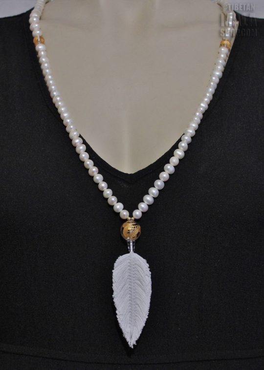 pearl feather mala necklace