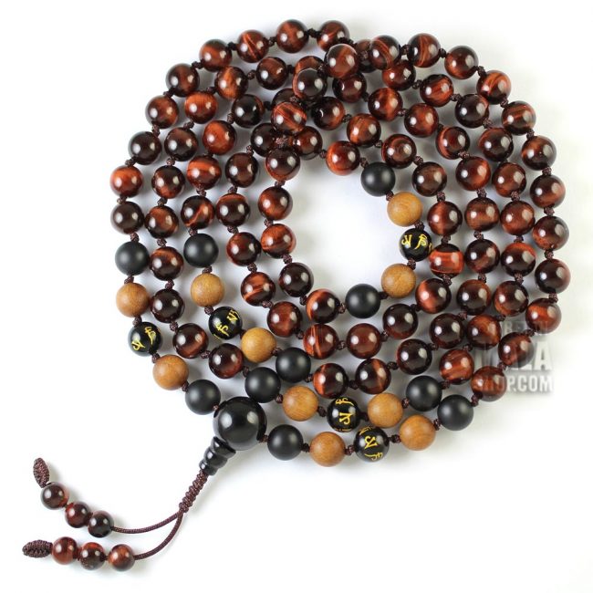 red tigers eye knotted mala beads
