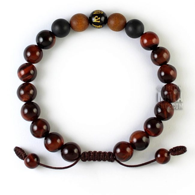 red tigers eye mantra beaded bracelet