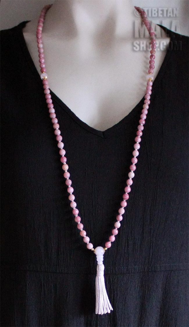 rhodonite hand knotted mala