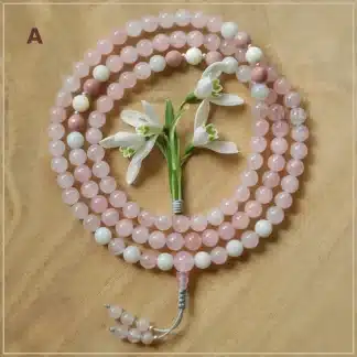 rose quartz with pearl mala A
