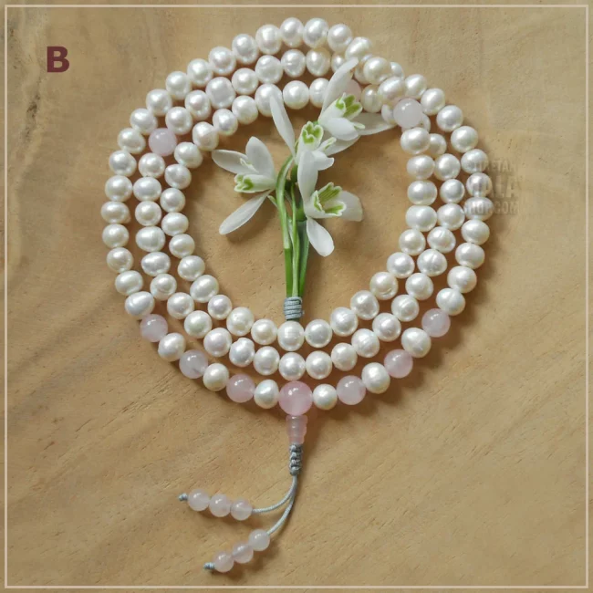 rose quartz with pearl mala B
