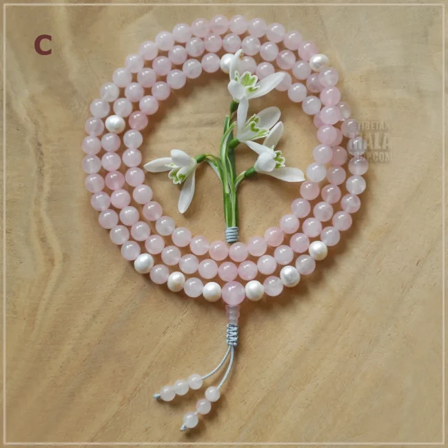 rose quartz with pearl mala C