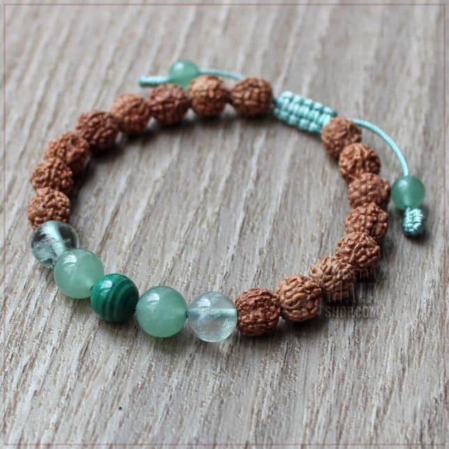 rudraksha with aventurine malachite fluorite beaded bracelet