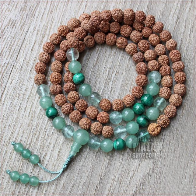 rudraksha with aventurine malachite fluorite 108 mala