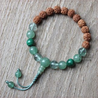 rudraksha with aventurine malachite fluorite wrist mala