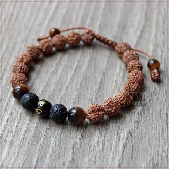 rudraksha with mantra lava rock tiger eye beaded bracelet