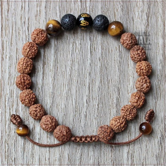 rudraksha with mantra lava rock tiger eye bracelet