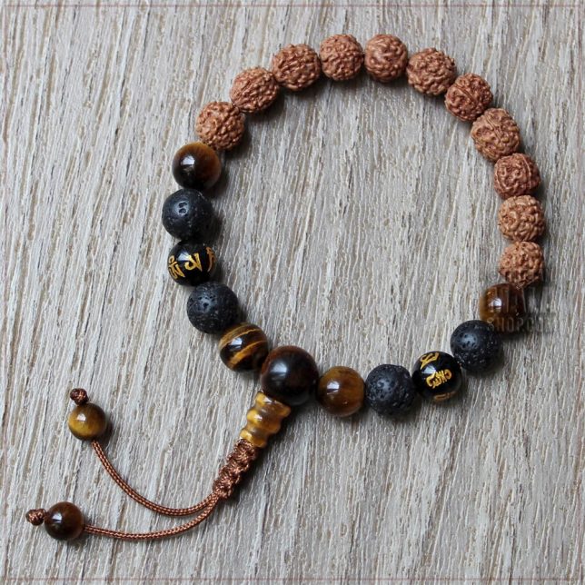 rudraksha with mantra beads lava rock tiger eye wrist mala