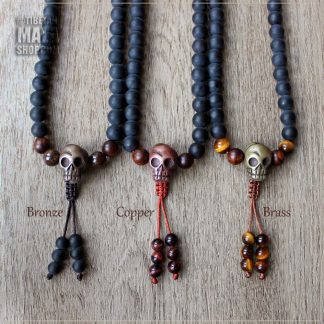skull mala collection with bronze, copper or brass skull guru bead