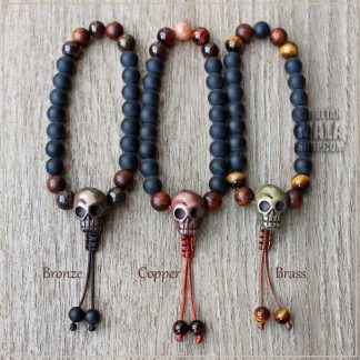skull wrist mala bracelet collection with bronze copper or brass skull