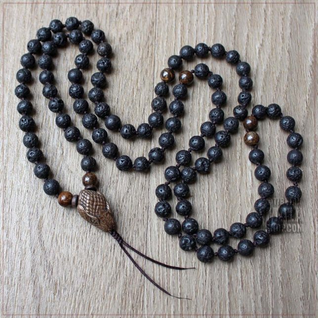 snake knotted mala with bronze snake guru bead