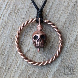 sacred tensor ring necklace with hand made copper skull