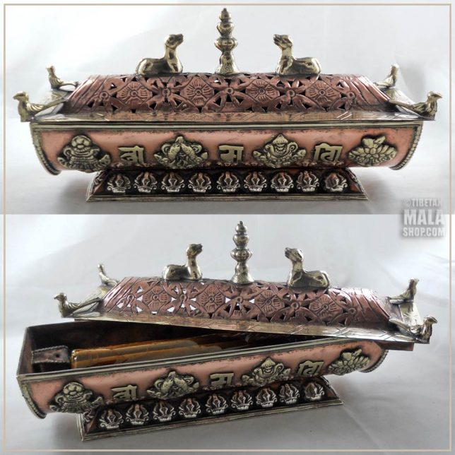 copper and brass tibetan deer incense burner
