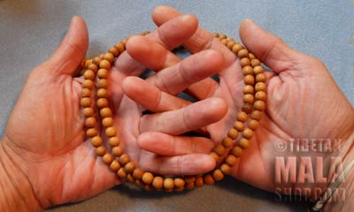Step 1 - mala beads around both hands