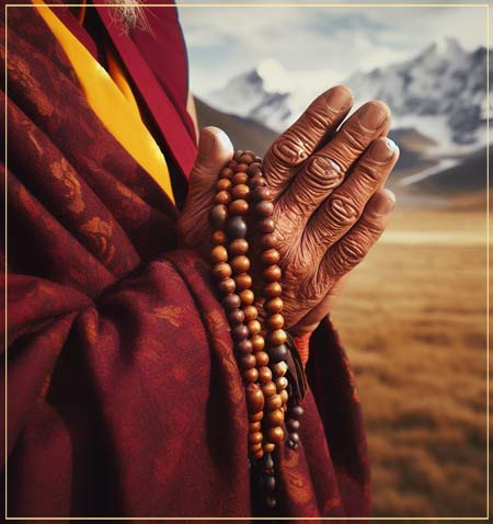 Tibetan Monk with Mala Beads and Guru Bead